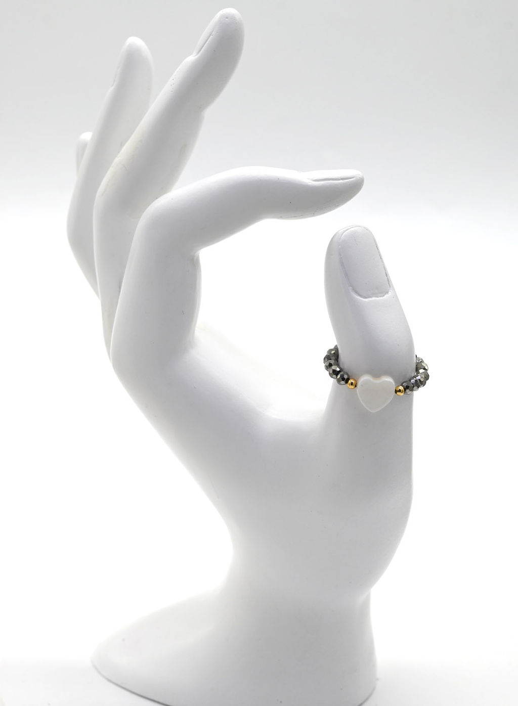 Колечко на резинке с перламутром Сердце и цирконом цвет небесно голубой - Радуга камня фото 28