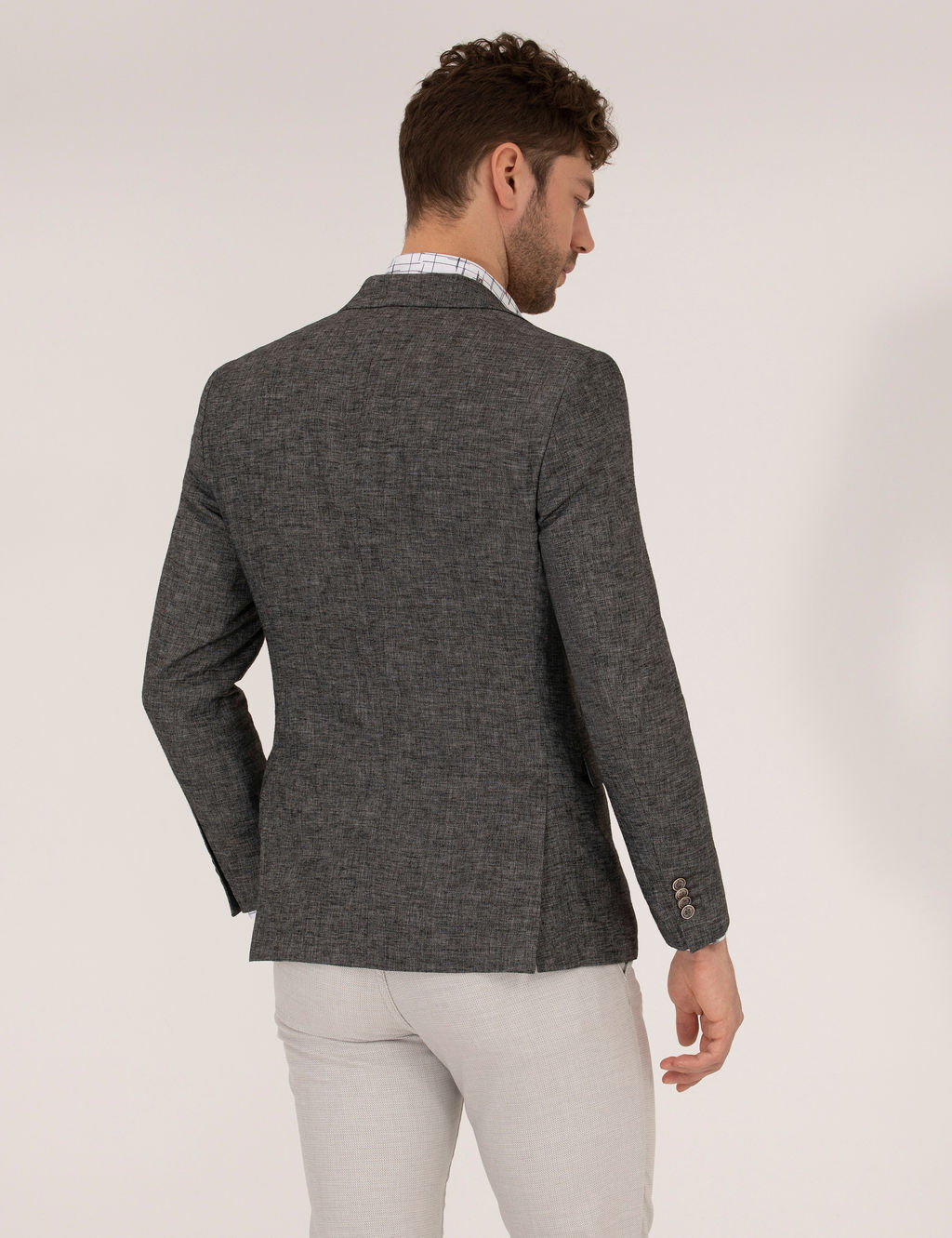 Antrasit Ekstra Slim Fit Keten Kar___ml_ Blazer Ceket