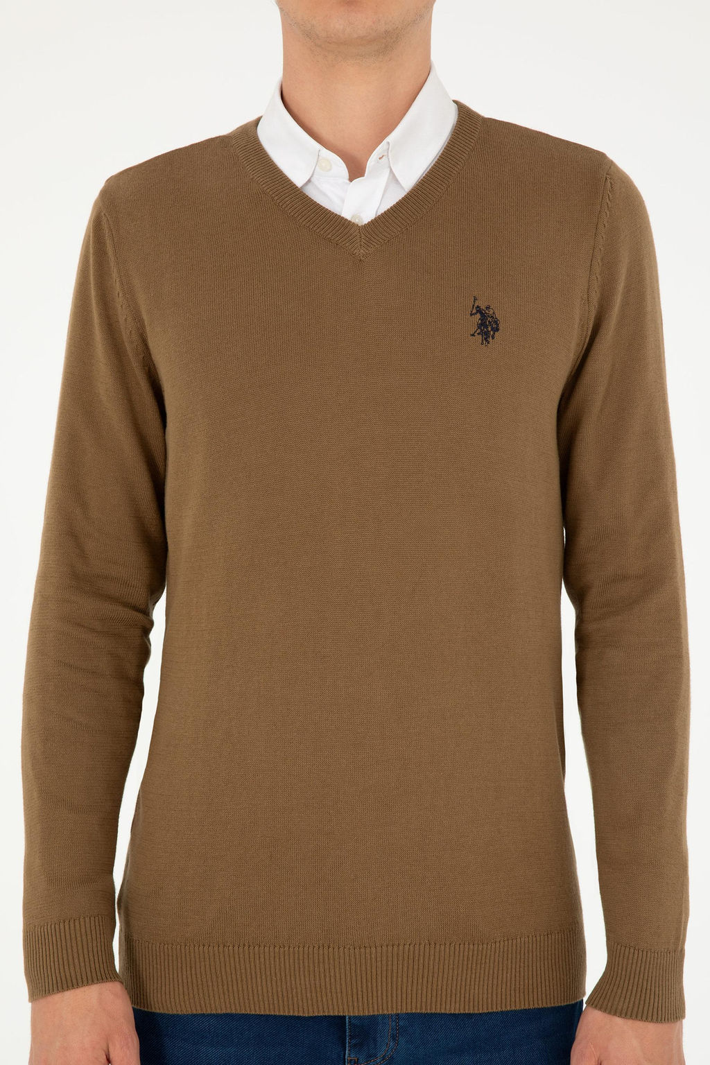 Мужской базовый свитер хаки меланжевого цвета - U.s. polo assn фото 6