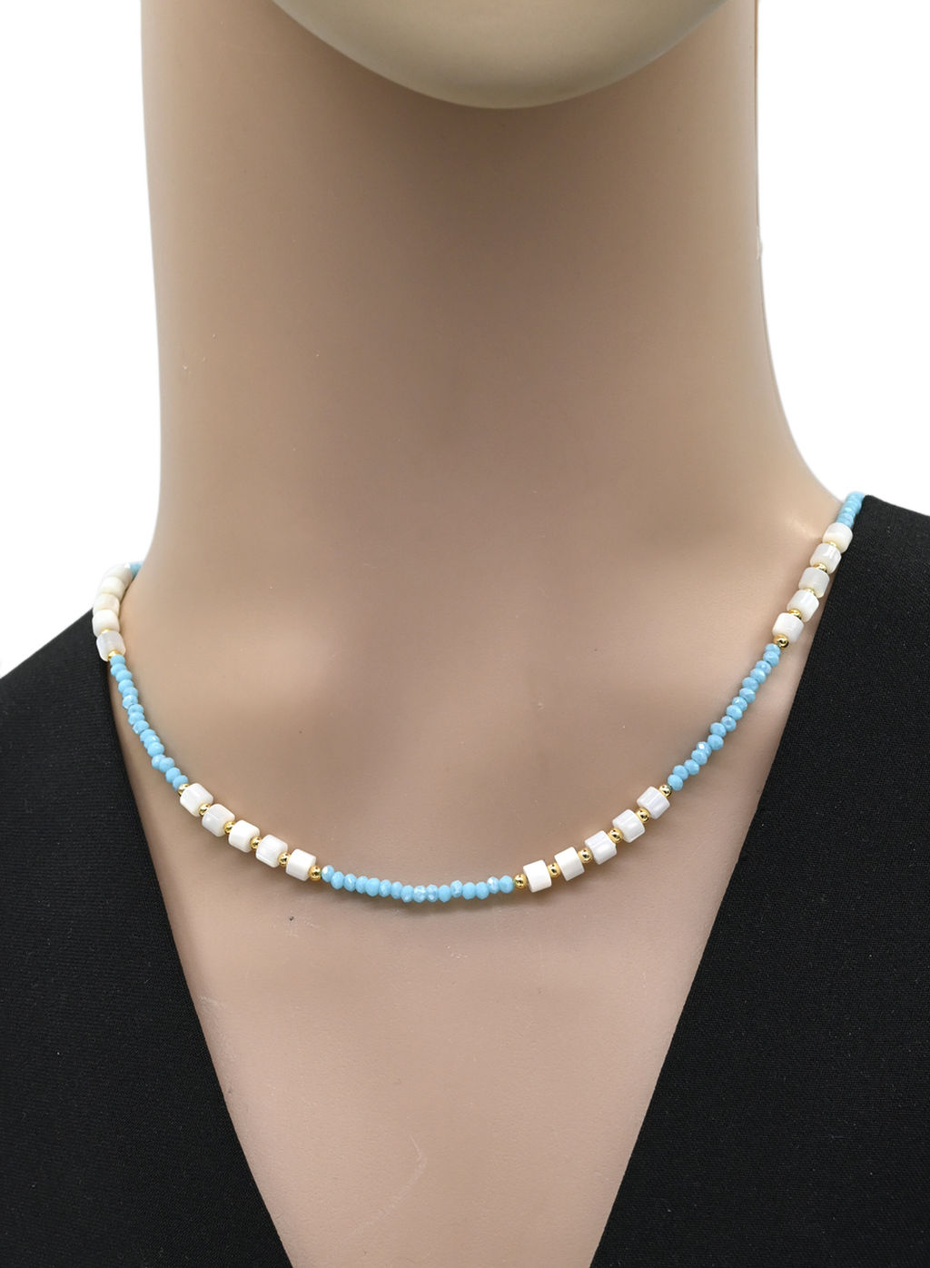 Чокер из циркона с перламутром рондель 3*2мм цв.голубой, 41см