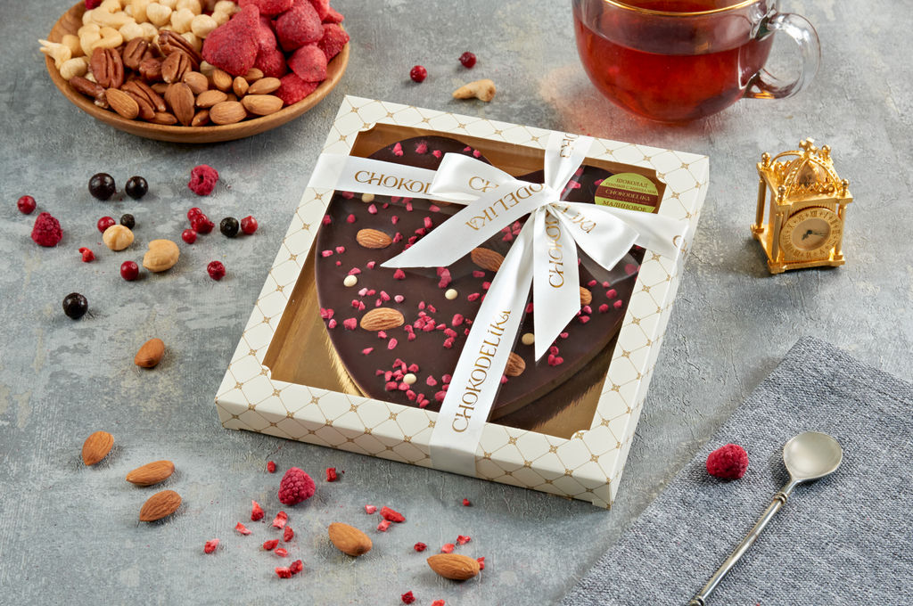 Шоколад темный с миндалем Малиновое сердце 180 гр - Chokodelika фото 4