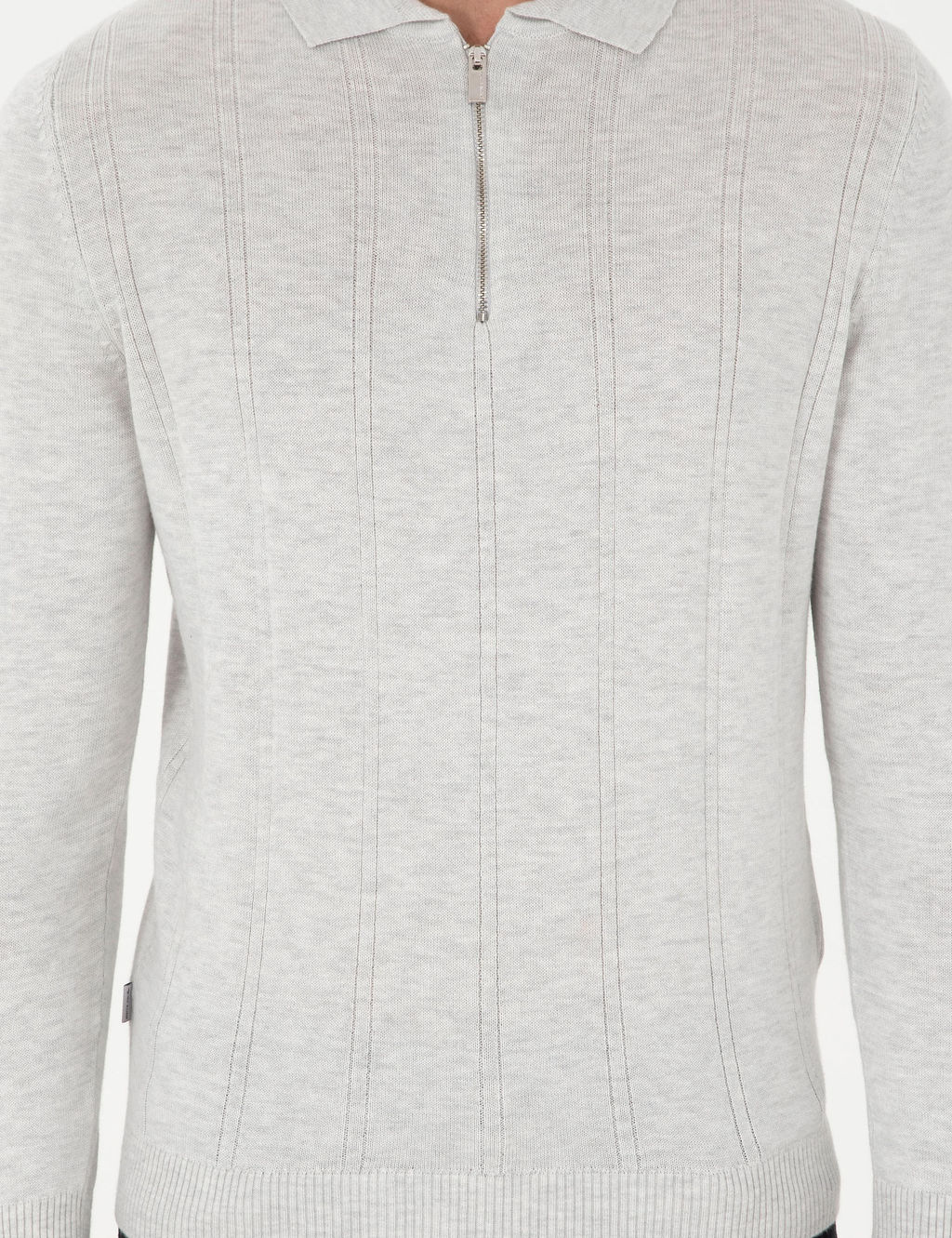 Krem Melanj Slim Fit Fermuarl_ Polo Yaka Triko Kazak - Pierre cardin фото 6