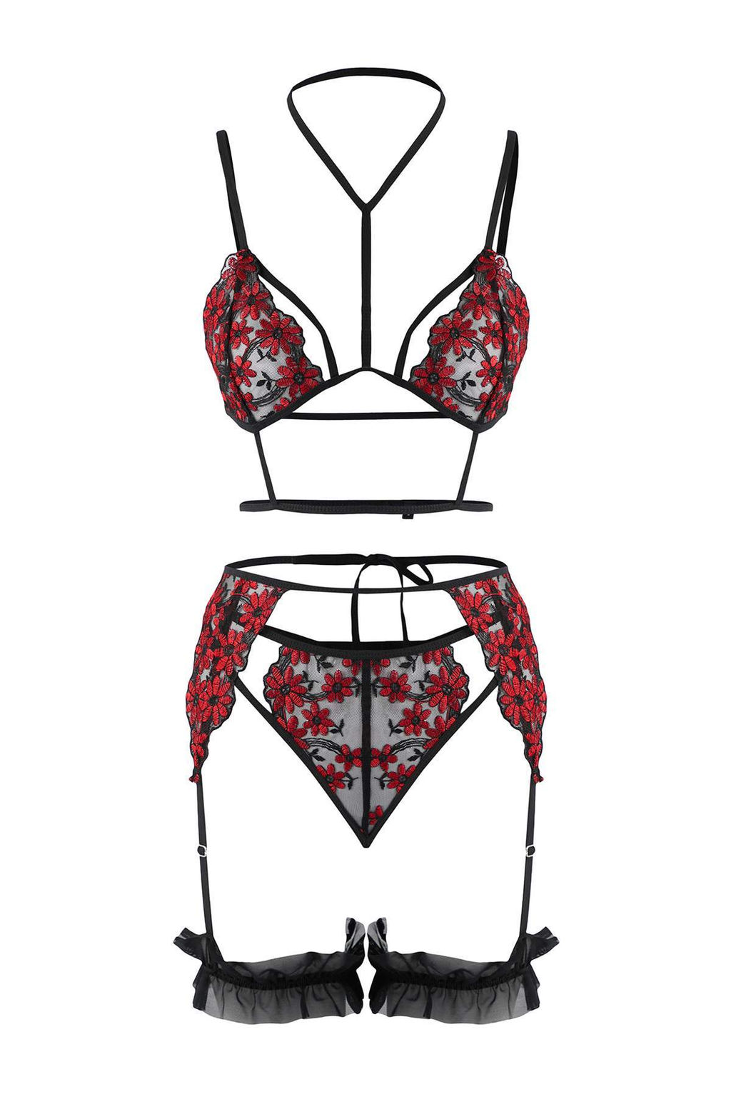 Siyah Sabahl?kl? Cicekli Tul Bacak Bantl? Kaps?z Ic Camas?r? Tak?m? THMAW26CC00029 - Trendyolmilla фото 5