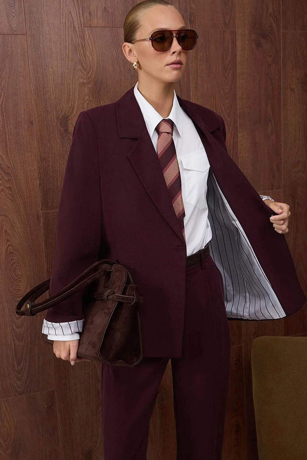 Ozel Koleksiyon Murdum Cizgili Astarl? Normal Kal?p Yumusak Kumas Blazer Ceket TWOAW26BC00057 - Trendyolmilla фото 9