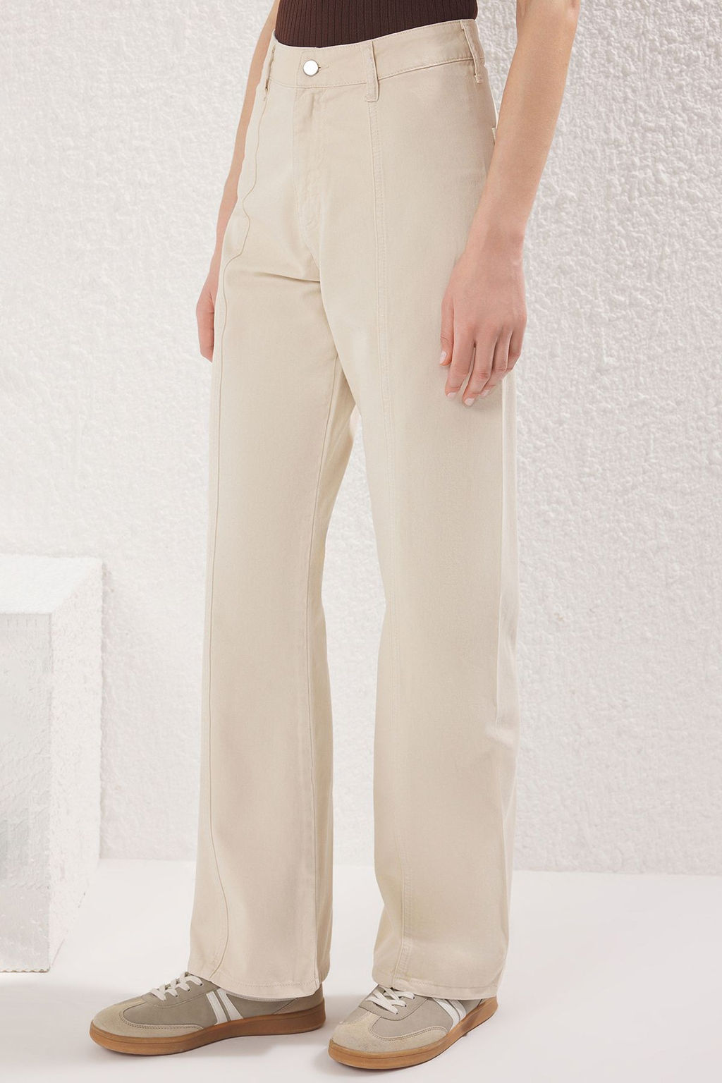 TRENDYOLMILLA Kahverengi Dikis Detayl? Yuksek Bel Wide Leg Jeans TWOSS25JE00034  фото 8