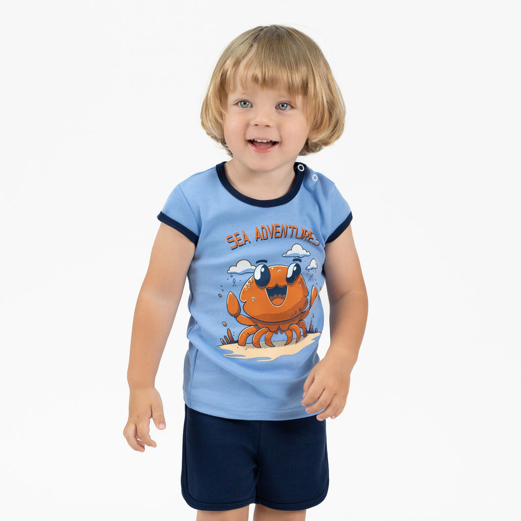 Костюм детский голубой/темно-синий с принтом краб 7059п (92, 56)