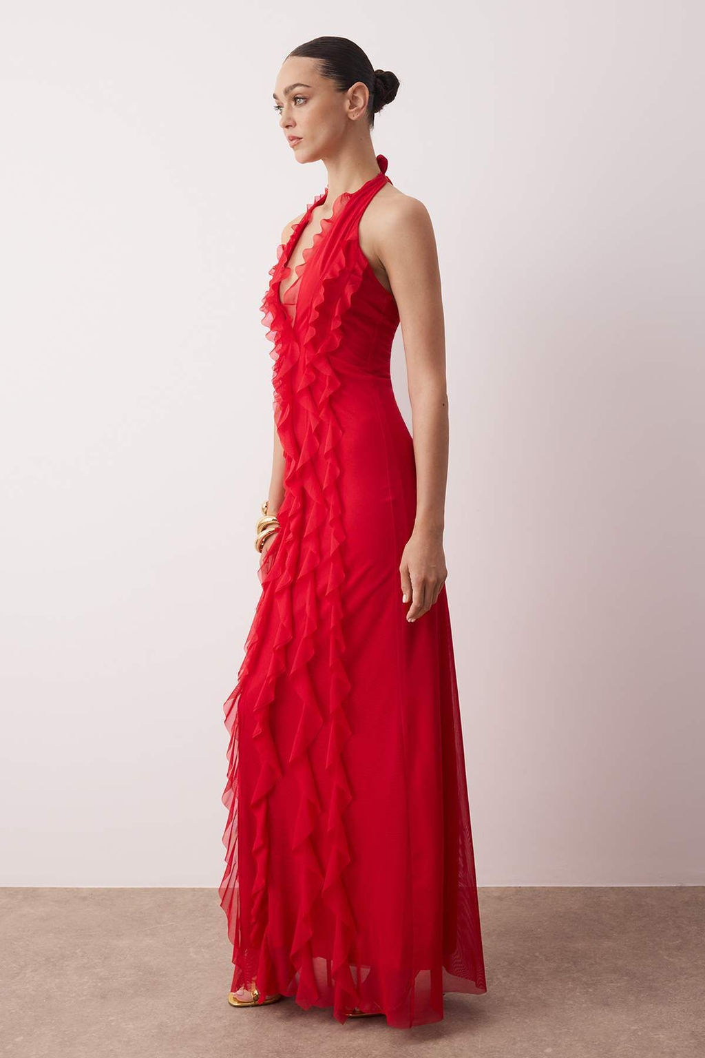 Limited Edition K?rm?z? F?rf?rl? Astarl? Tul Abiye Gece Mezuniyet Elbisesi TPRSS25AE00063