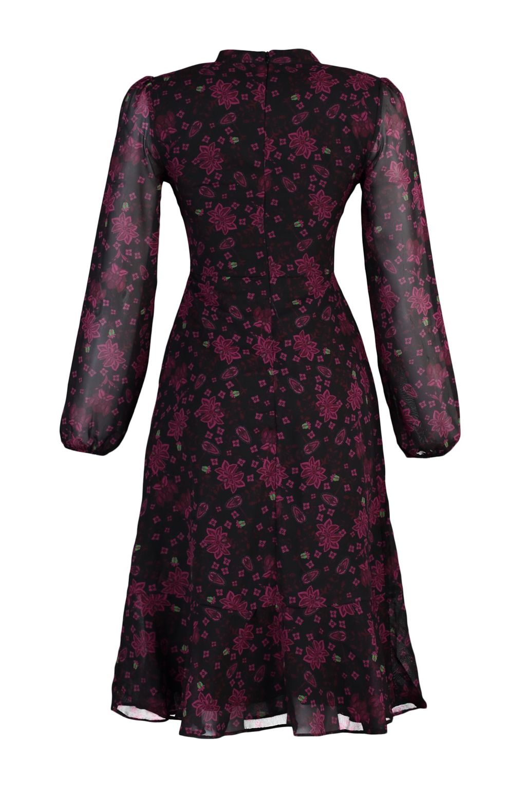 Pembe Cicekli A Kesim Dik Yaka Midi Astarl? Sifon Dokuma K?sl?k Elbise TWOAW20EL1313