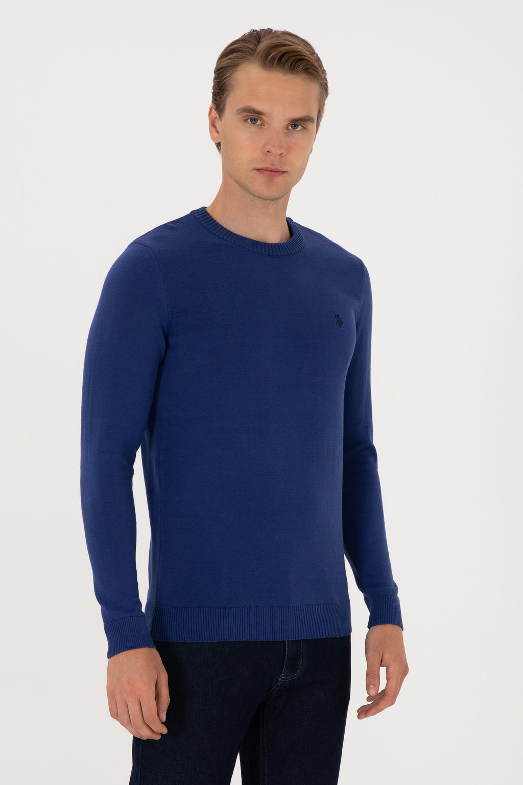 Erkek Slim Fit Bisiklet Yaka _ndigo Basic Kazak - U.s. polo assn фото 3