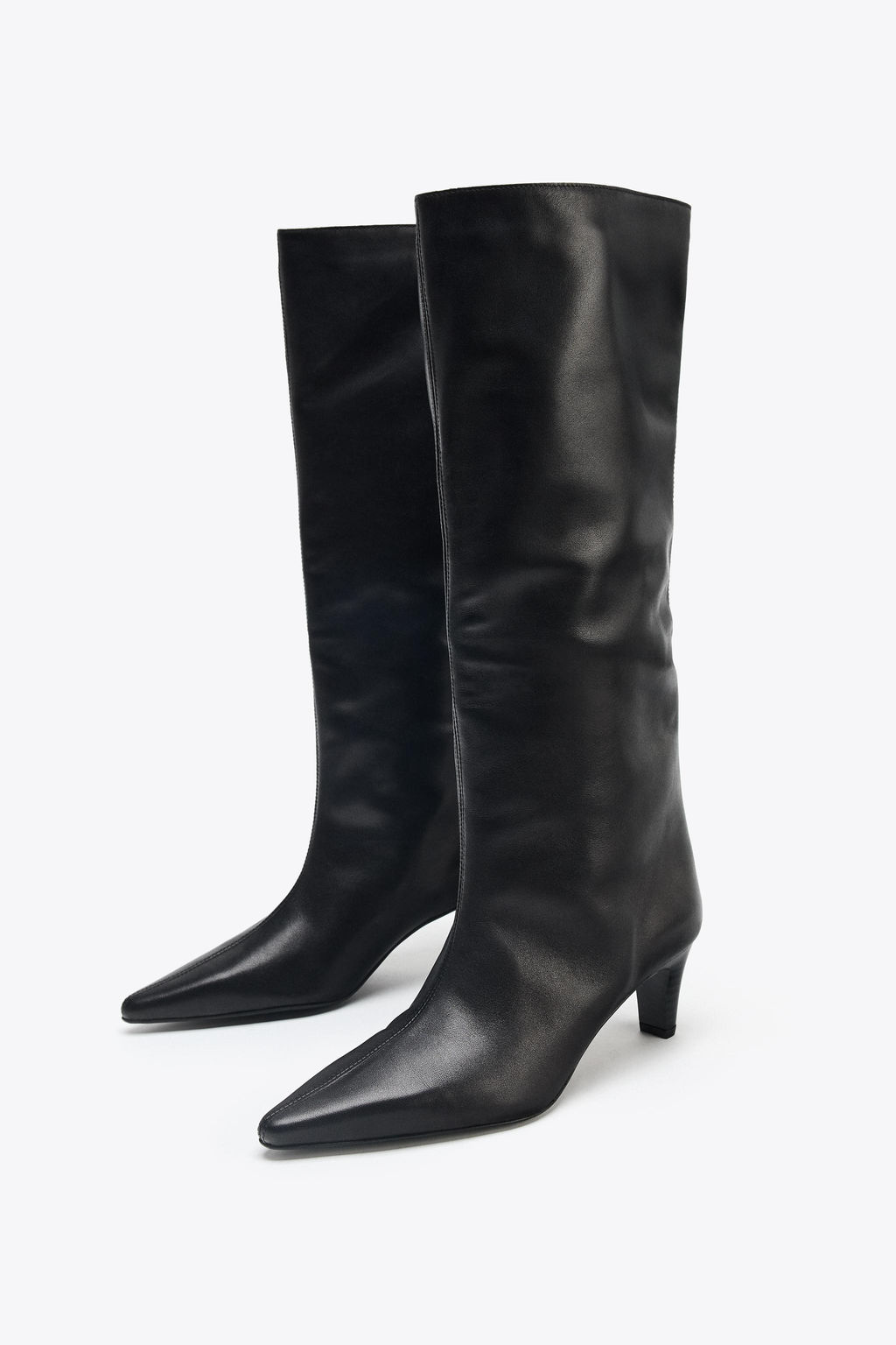 LEATHER KITTEN HEEL BOOTS - Zara фото 8