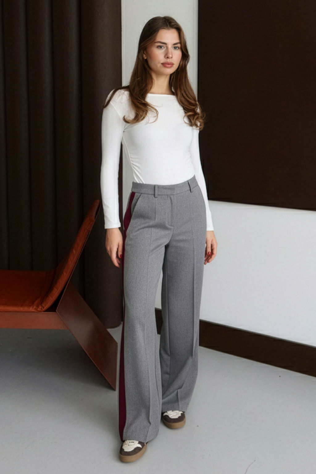 Antrasit Bordo Cizgili Dokuma Pantolon TWOSS26PL00013 - Trendyolmilla фото 3