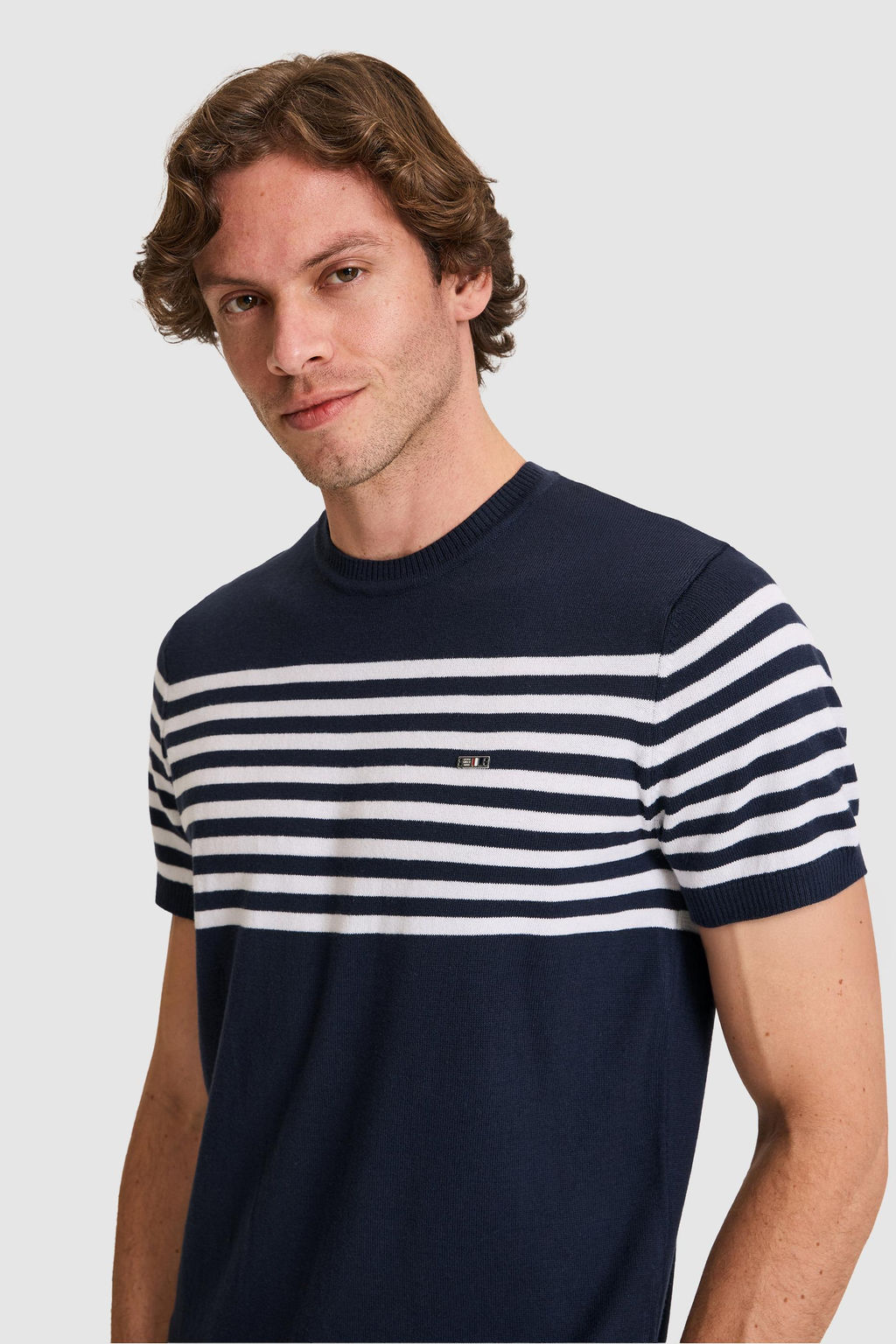 Erkek Slim Fit Bisiklet Yaka Lacivert Triko Ti__rt