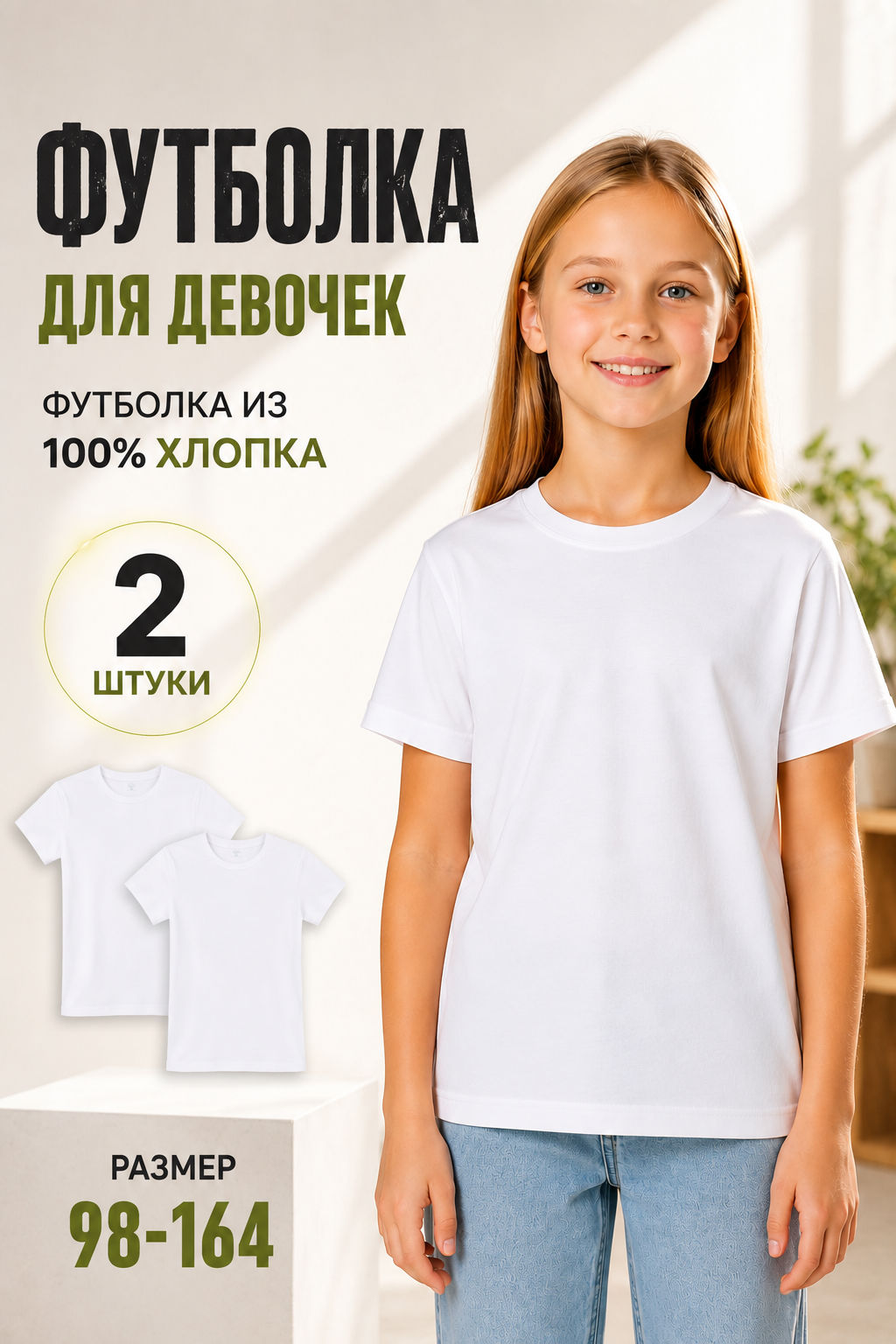 Футболка для девочек в наборе, 2 шт