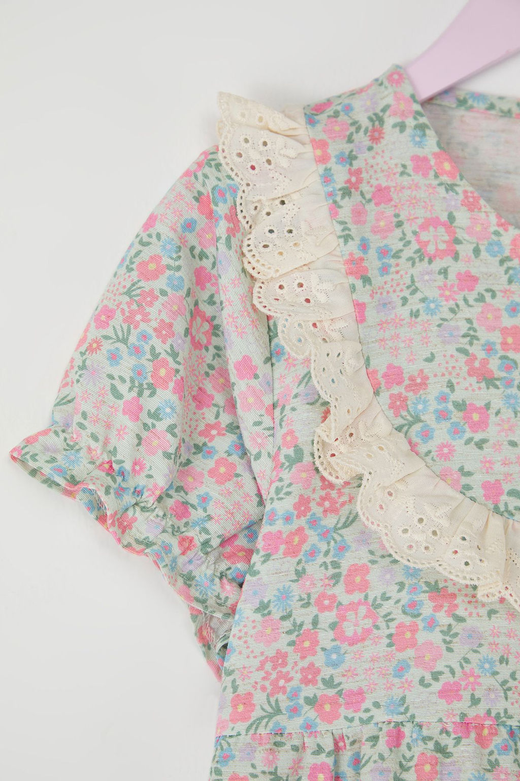 Cok Renkli K?z Cocuk Pamuklu Cicekli Brodeli K?sa Kol Mini Bayraml?k Dokuma Elbise TKDSS25EL00024 - Trendyolmilla фото 4