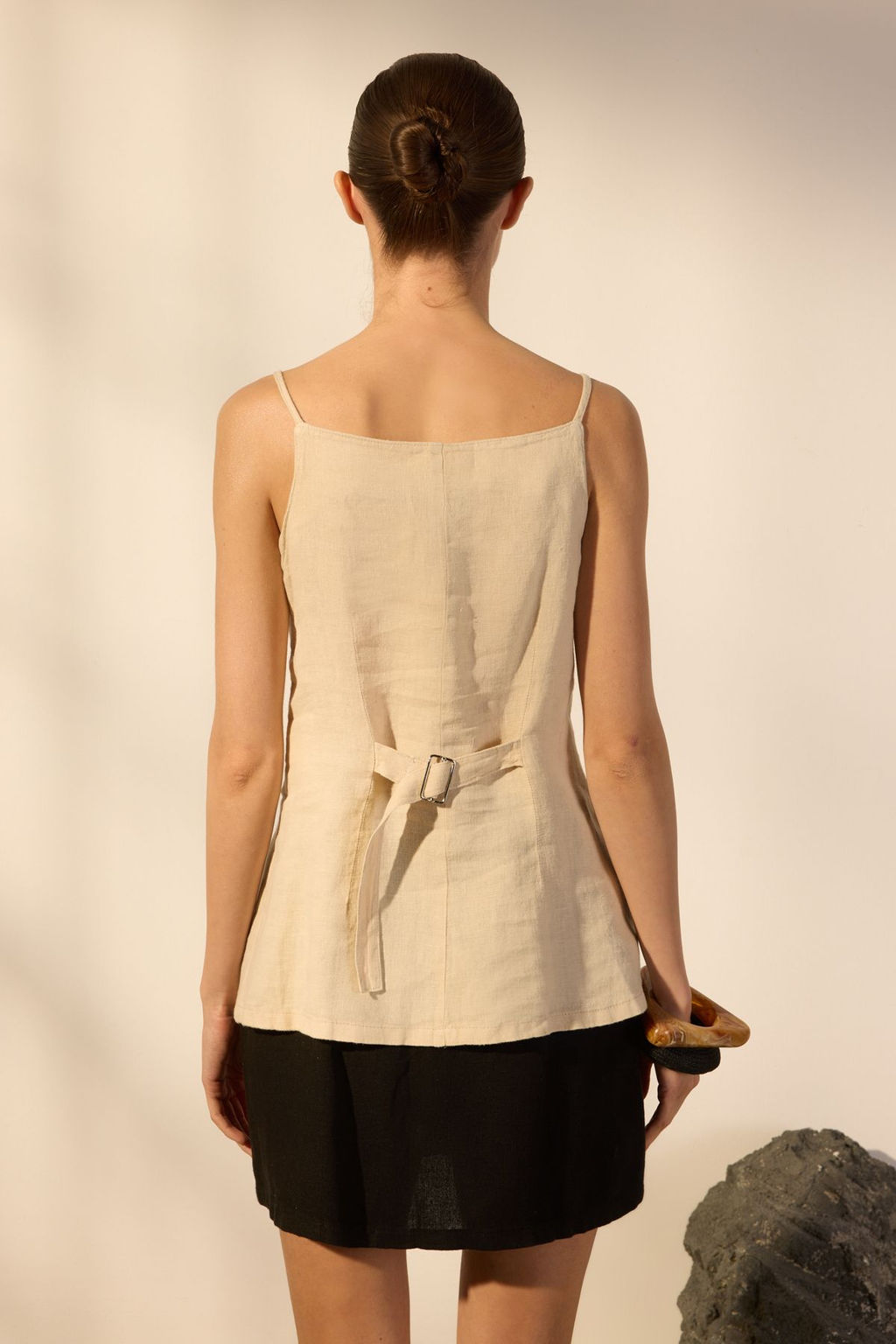 Trendyolmilla Bej %100 Keten Dugme Detayl? Fitted Yelek TWOSS25YE00099 фото 4