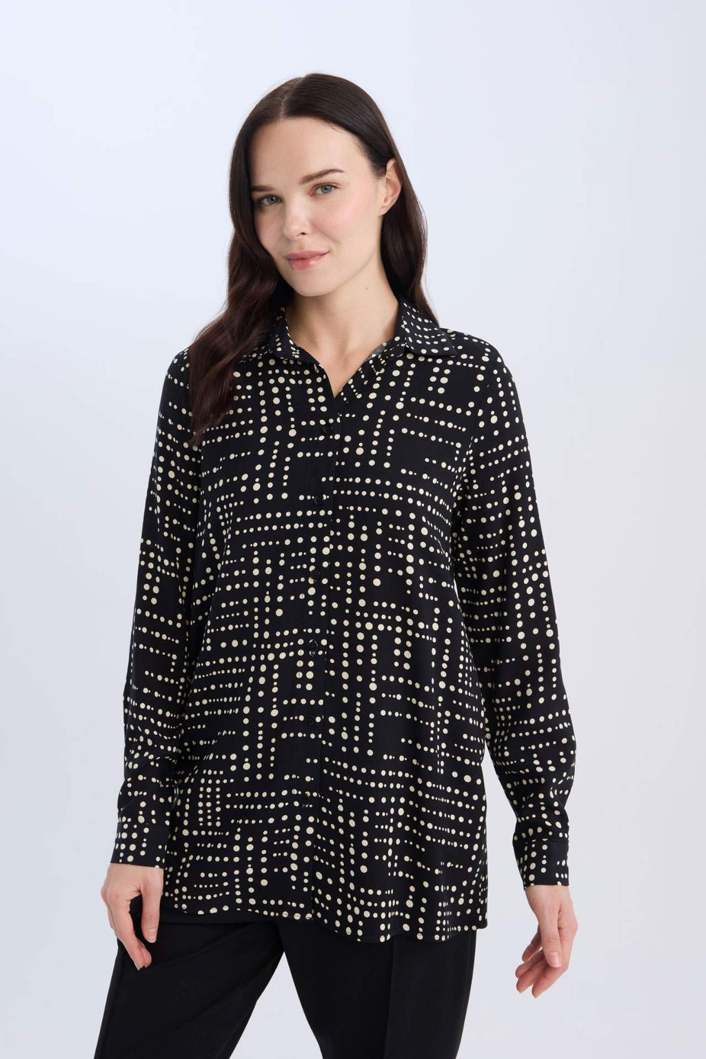 Loose Fit Gomlek Yaka Desenli Uzun Kollu Gomlek Tunik - Defacto фото 5