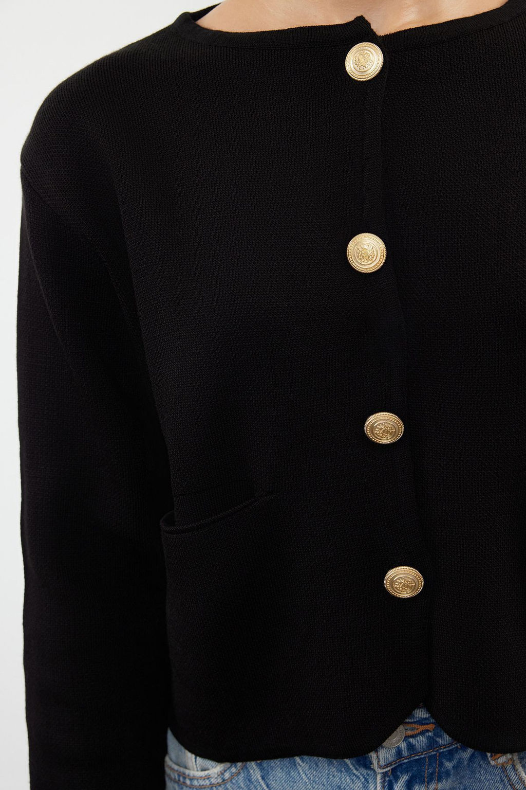 TRENDYOLMILLA Siyah Bisiklet Yaka Ceket GorunumluTriko H?rka TWOAW25HI00066  фото 3