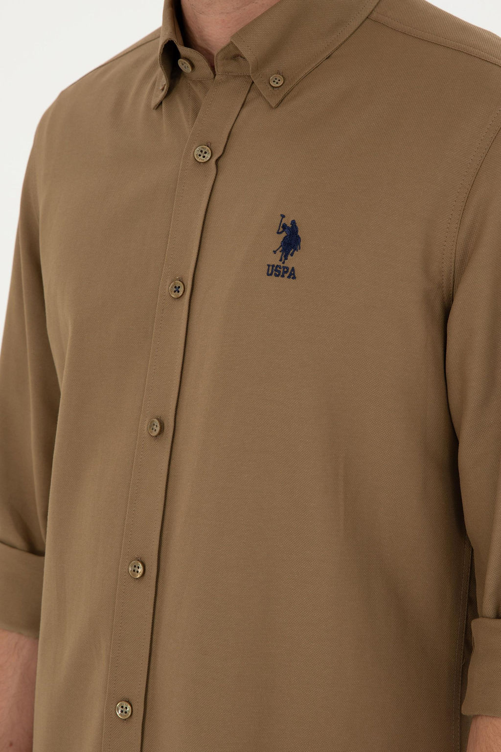 Мужская базовая рубашка цвета хаки с длинным рукавом - U.s. polo assn фото 7