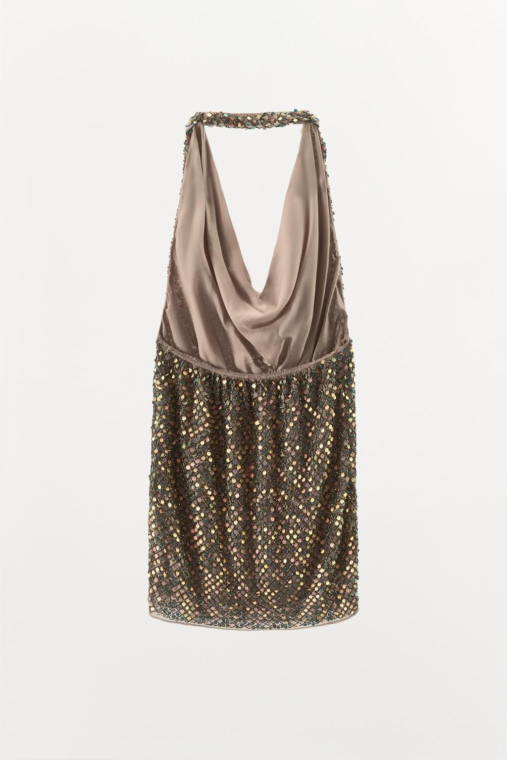 SEQUINNED AND BEADED HALTER DRESS - Zara фото 4