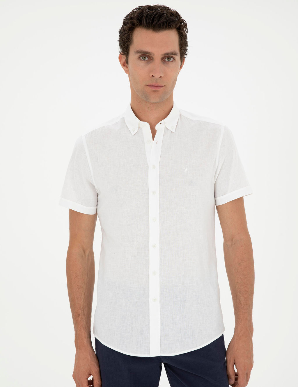Beyaz Slim Fit Keten Kar___ml_ K_sakol G_mlek
