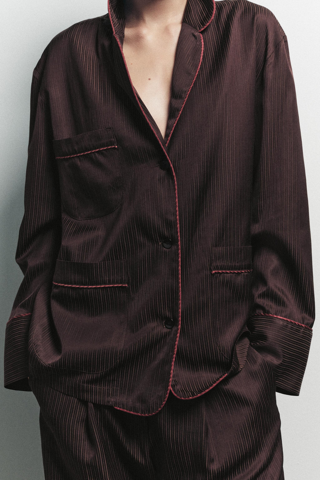 CONTRAST STRIPED PYJAMA SHIRT