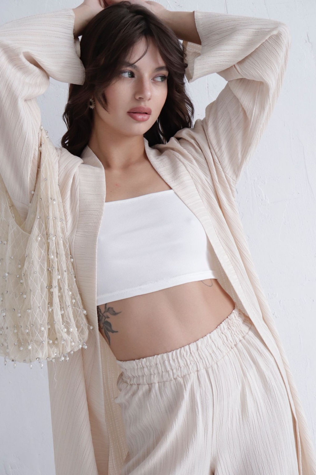 9537 Костюм из кимоно и брюк-палаццо кремовый - Martichelli фото 8