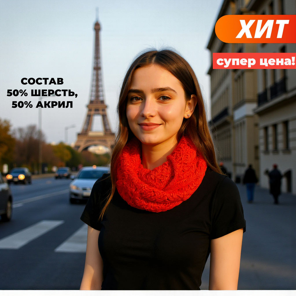 44452/2 ЖЕНСКИЙ ШАРФ ТРИКОТАЖНЫЙ НА ОСНОВЕ ШЕРСТИ