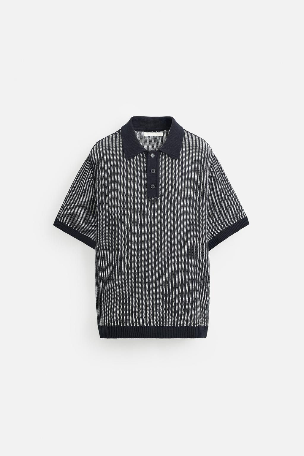 CONTRASTING RIBBED KNIT POLO SHIRT - Zara фото 7