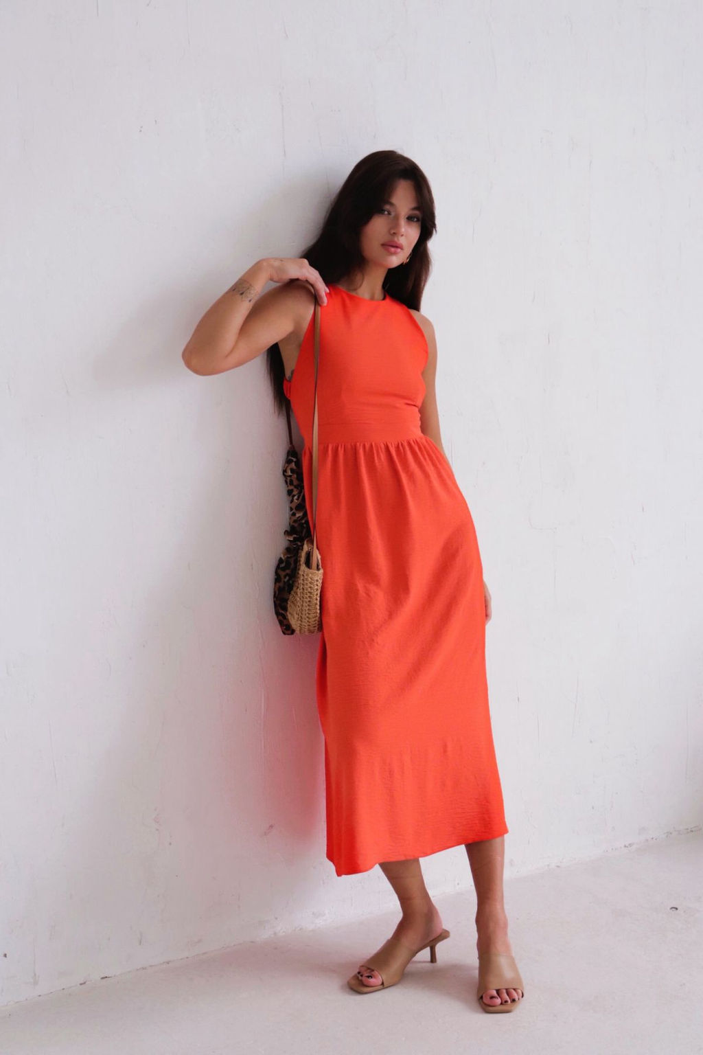 Платье с перекрещенными бретелями красно-оранжевое - Martichelli фото 4