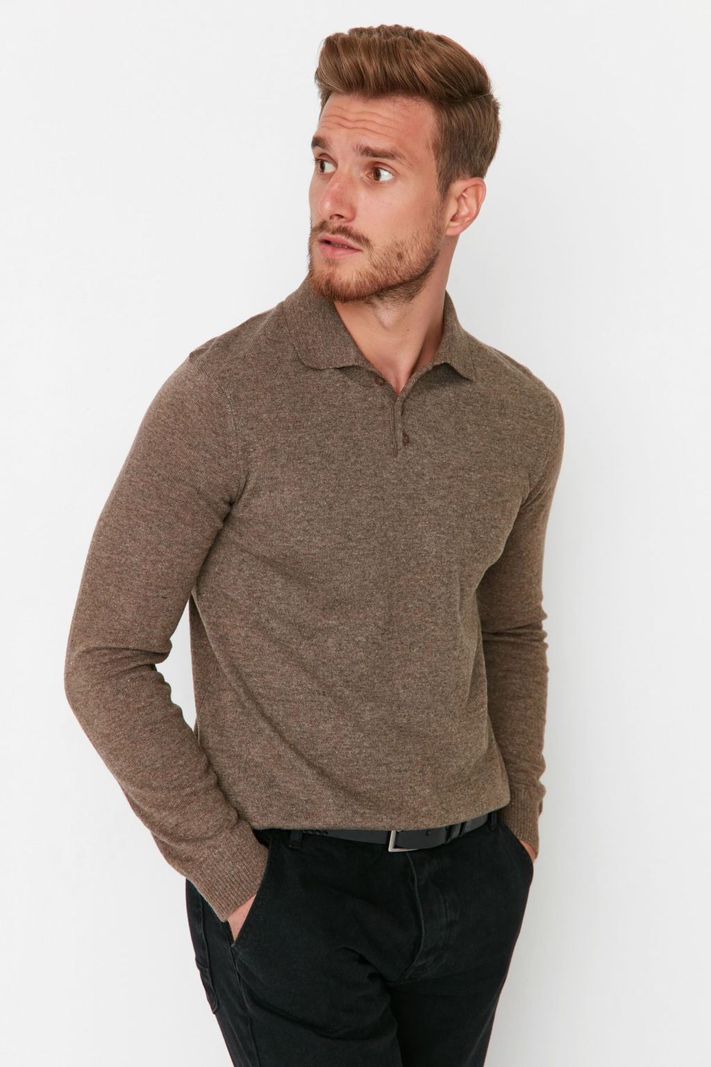 TRENDYOL MAN Lacivert Slim Fit Yunlu Polo Yaka Dugmeli Smart Triko Kazak TMNAW23KZ00238 - Trendyolmilla фото 3