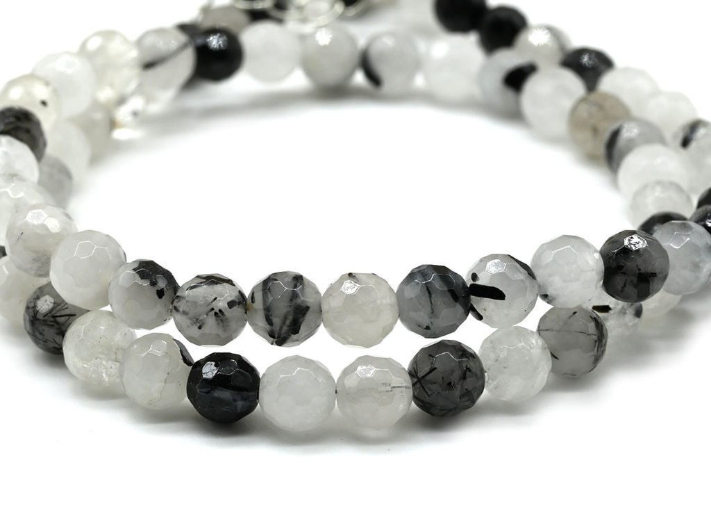 Бусы из Рутилового кварца с черным турмалином шарик гр.7мм, 47см