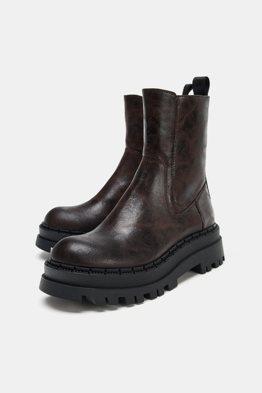 DISTRESSED-EFFECT PLATFORM ANKLE BOOTS