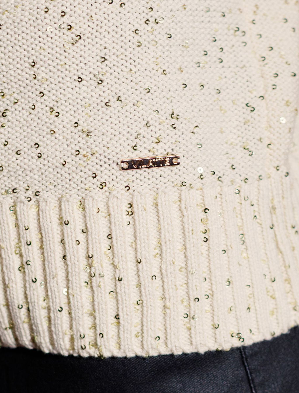Джемпер с V вырезом и коротким рукавом из хлопковой пряжи с пайетками - Vilatte фото 4