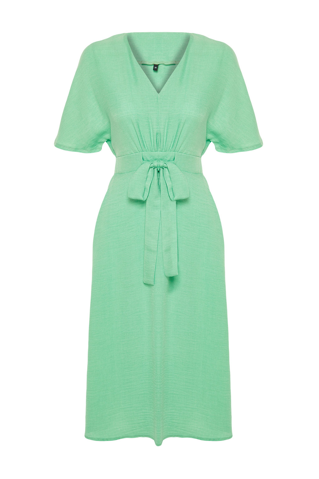 Yesil Baglama Detayl? A Kesim V Yaka Midi Dokuma Elbise TWOSS23EL01543