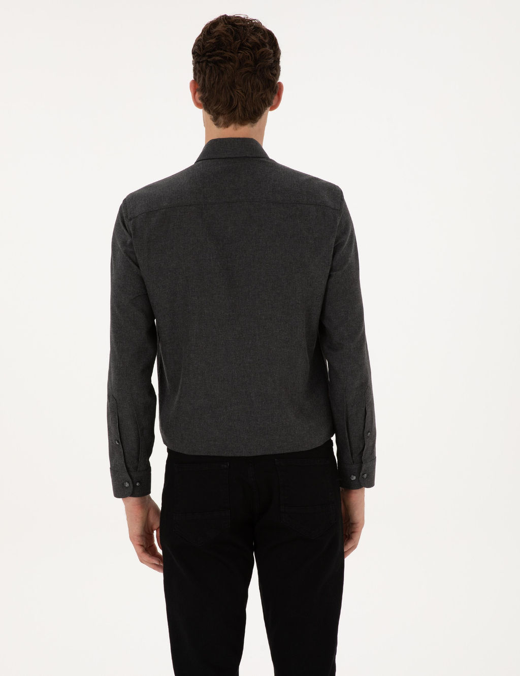 Antrasit Flanel Dokulu Slim Fit Uzun Kollu G_mlek - Pierre cardin фото 5