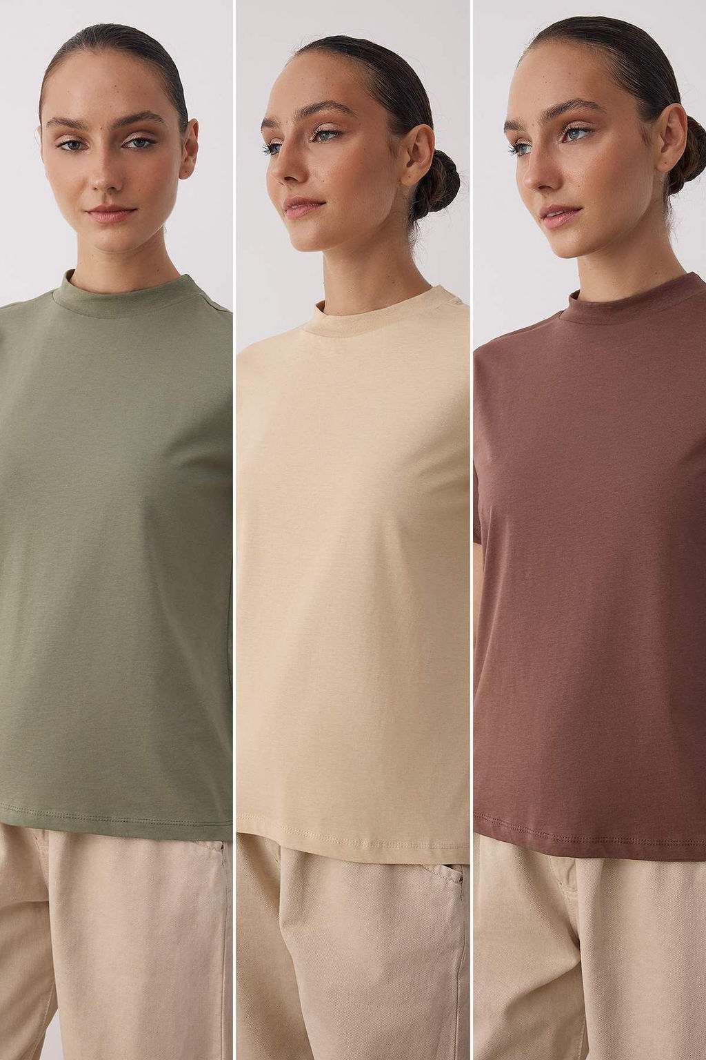 Siyah-Beyaz-Lacivert 3Lu Paket %100 Pamuk Regular/Normal Kal?p Dik Yaka Orme T-Shirt TWOAW26TS00007 - Trendyolmilla фото 8