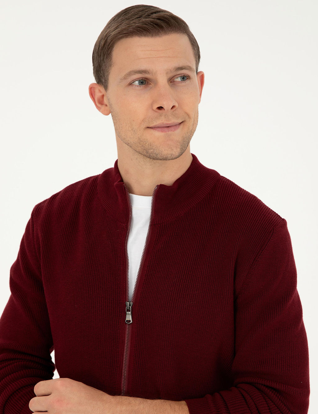 Бордово-красный приталенный трикотажный кардиган - Cacharel фото 3