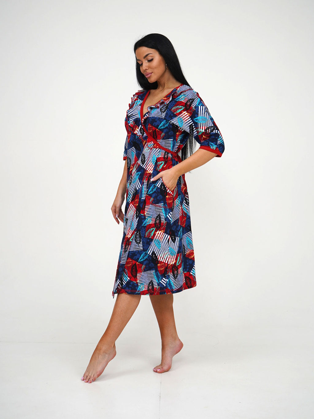 Халат женский, цвет синий красный