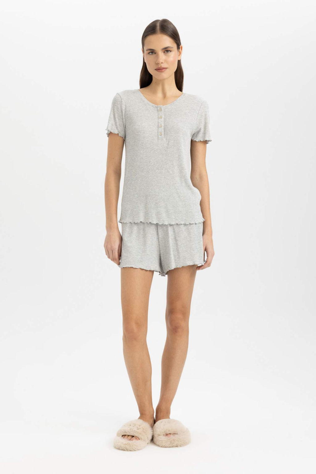 Fall in Love Pijama Tak?m? Ribana K?sa Kollu Ust Sort - Defacto фото 2