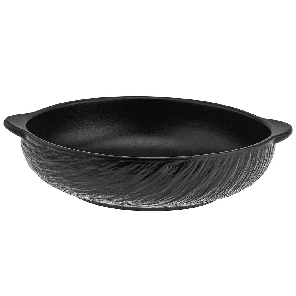 Шунгит 3D Блюдо фарфоровое 303х264х70мм, 2,35л, с ручками, черный, глянцевая глазурь, рельефный декор (Китай)