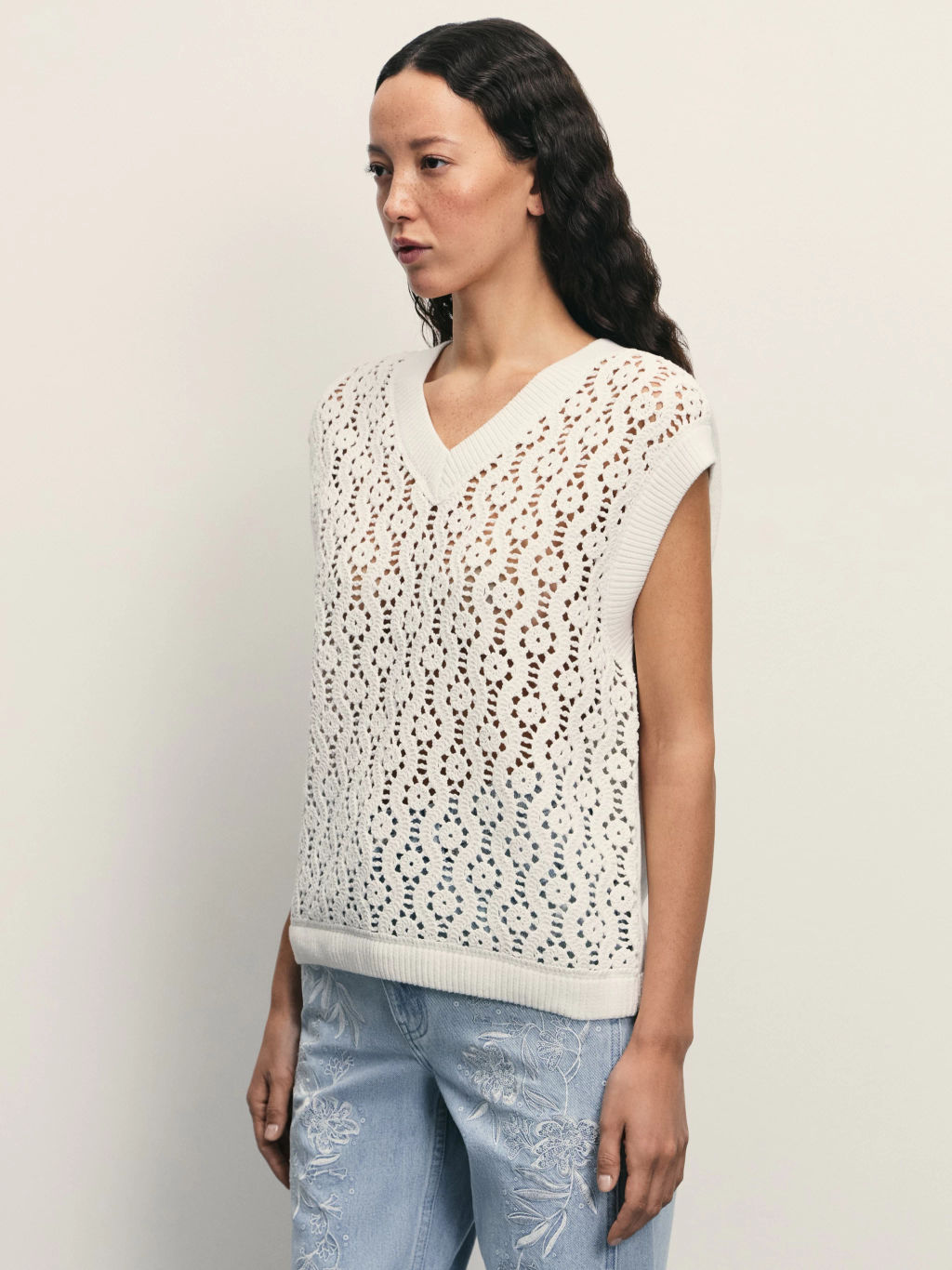 Топ из ажурной вязки из хлопка / Zarina  фото 4