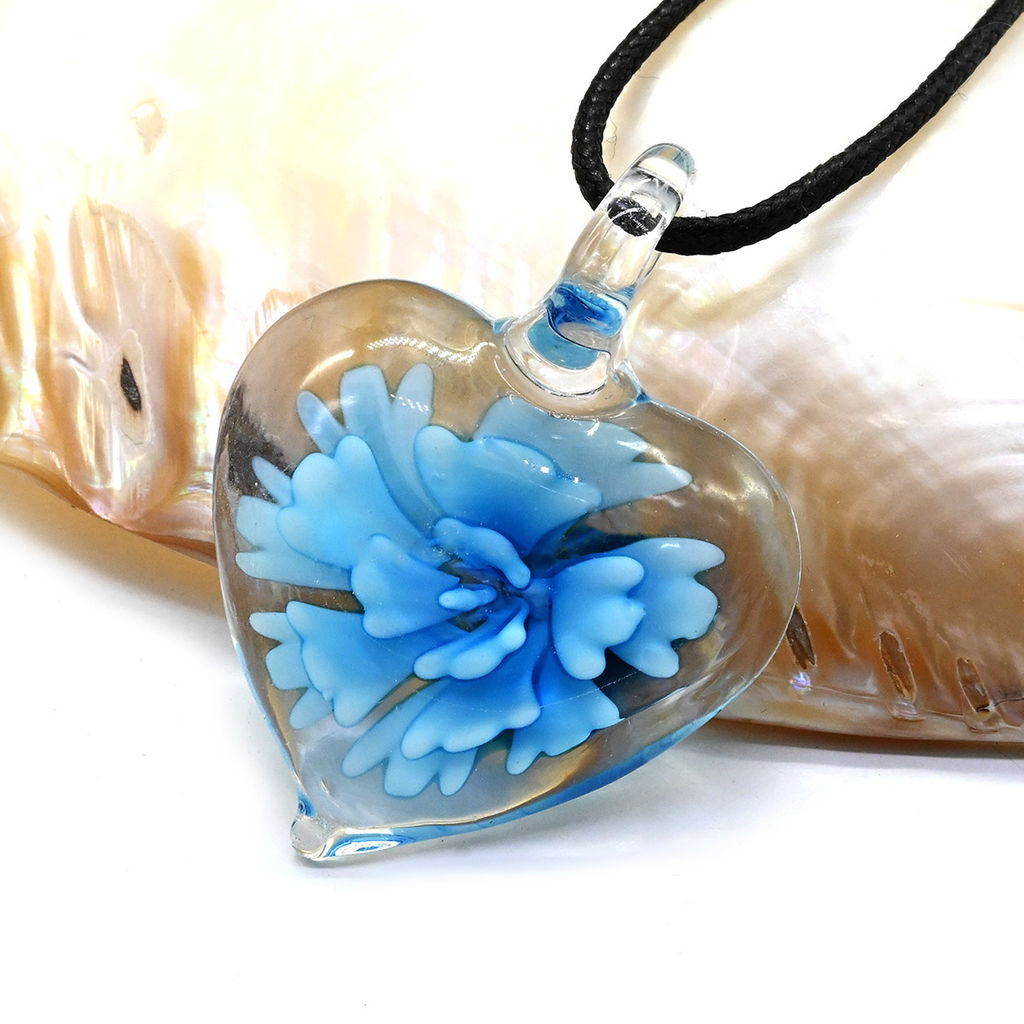 Кулон в виде Сердца из муранского стекла 36*47мм цв.голубой