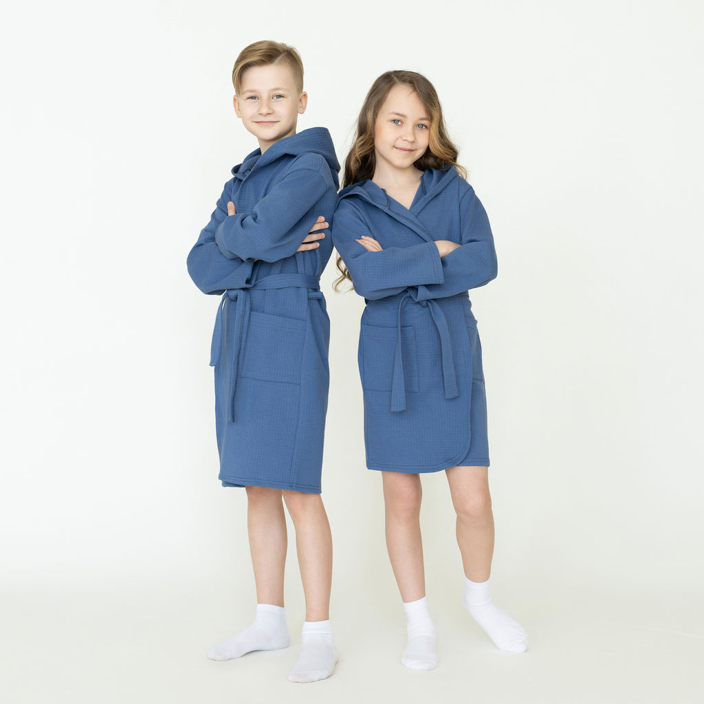 Халат детский вафельный джинс 914 (140, 72)