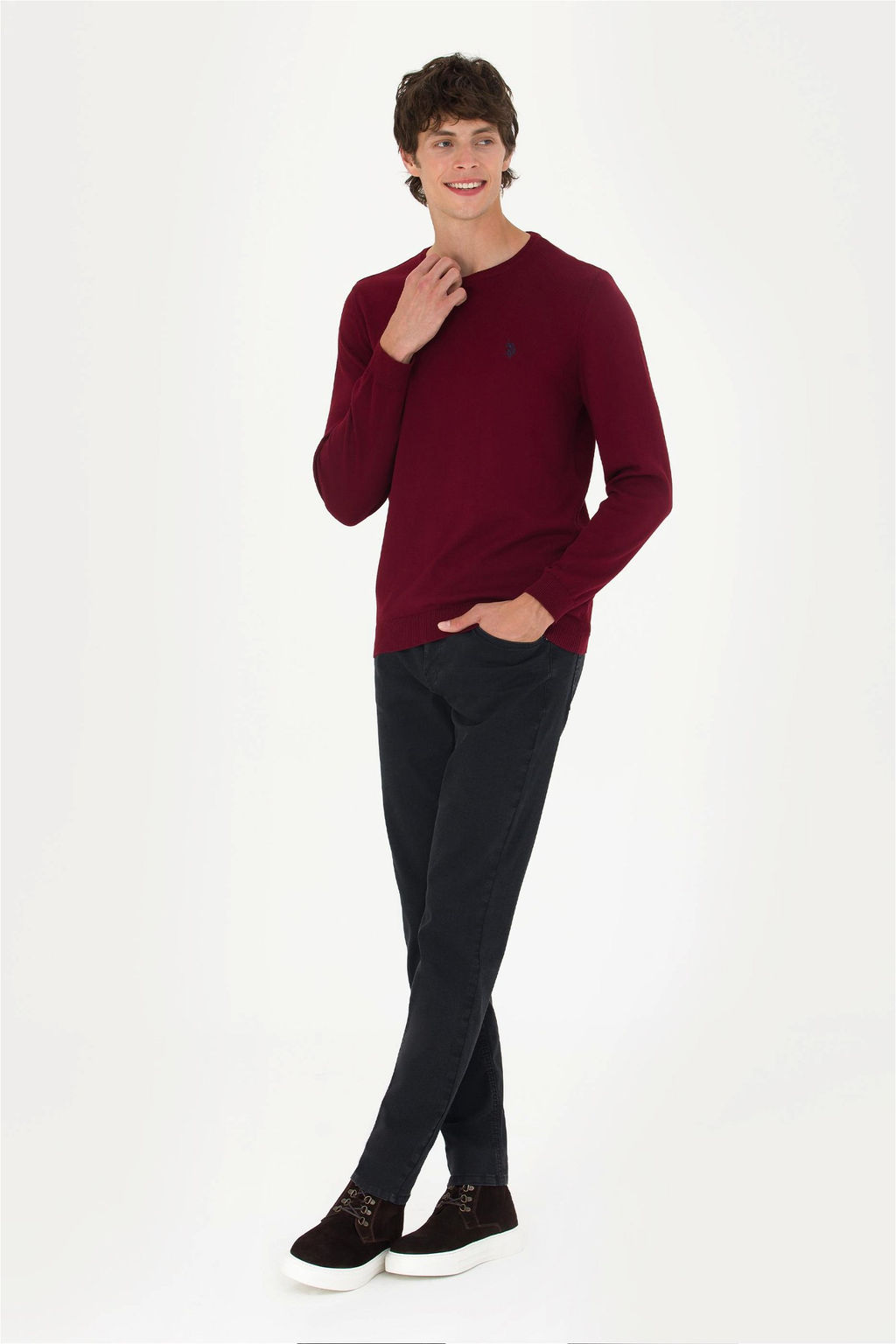 U. S. Polo Assn Мужской бордово-красный базовый свитер - U.s. polo assn фото 4