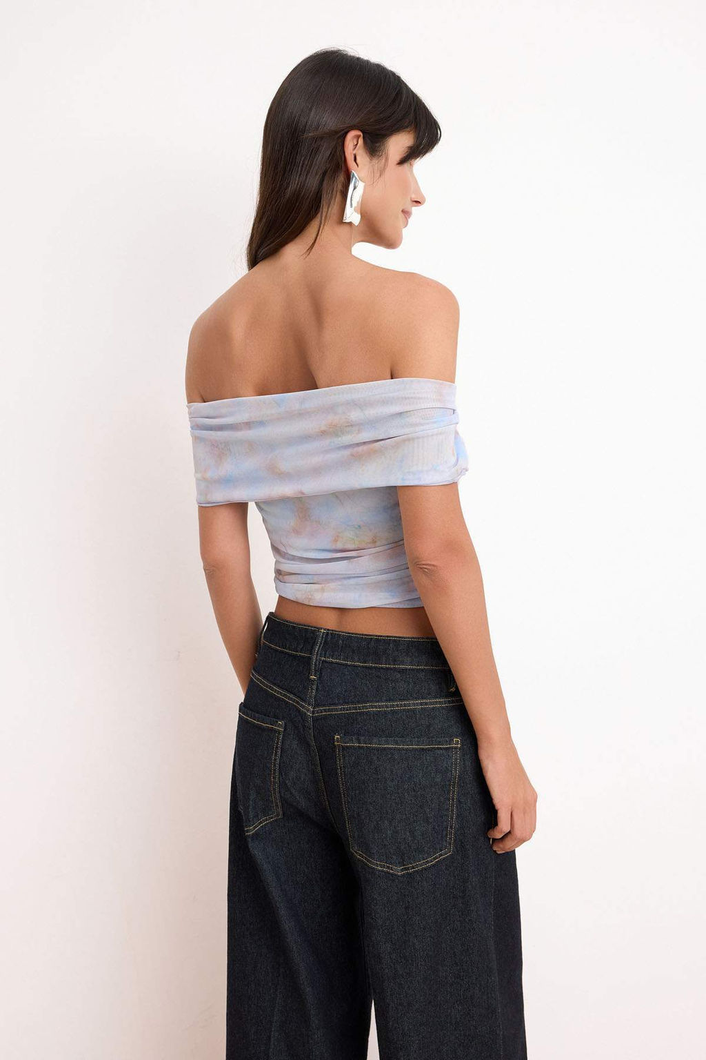 Lila Mermer Desen Asimetrik Yaka Sandy Tul Party Bluz TPRSS26BZ00058 - Trendyolmilla фото 4