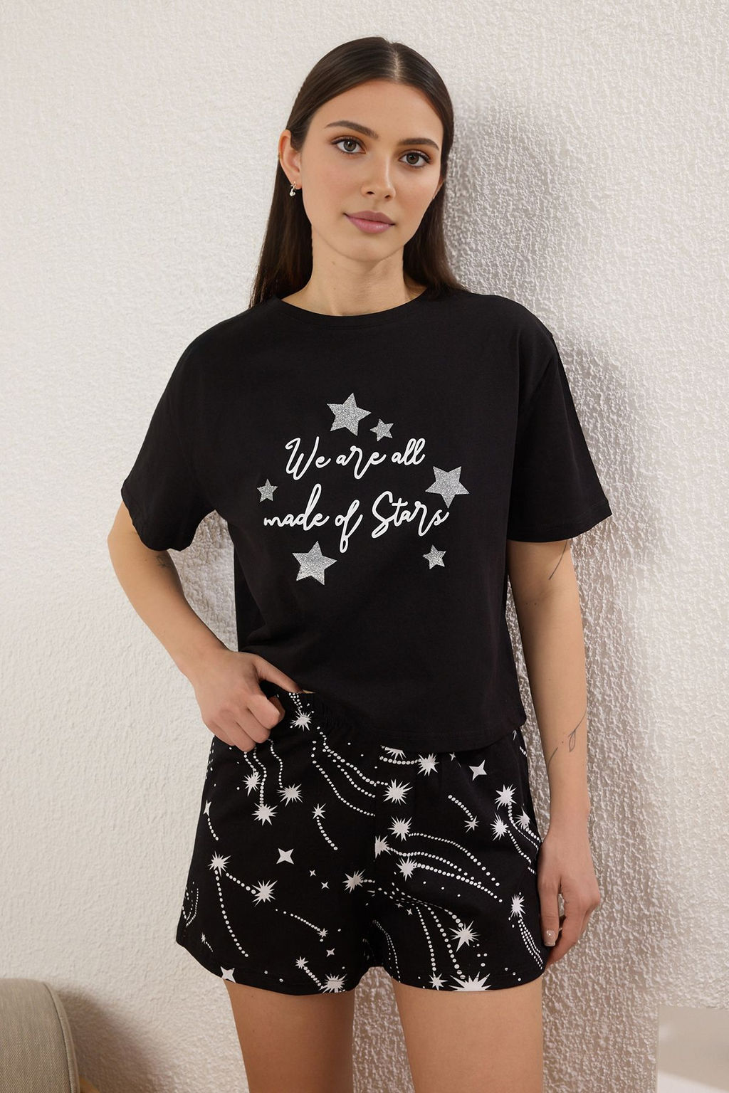 Trendyolmilla Pembe %100 Pamuklu Eglence Desenli Sortlu Orme Pijama Tak?m? THMSS25PT00393 фото 6