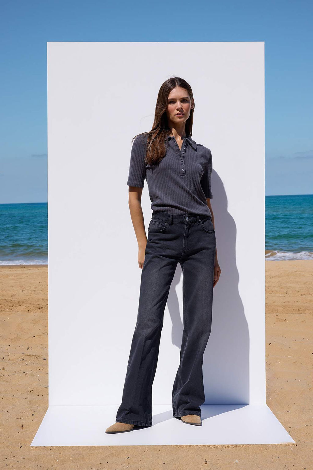 More Sustainable Siyah Rejeneratif Pamuk Normal Bel Wide Leg Jeans TWOAW26JE00219