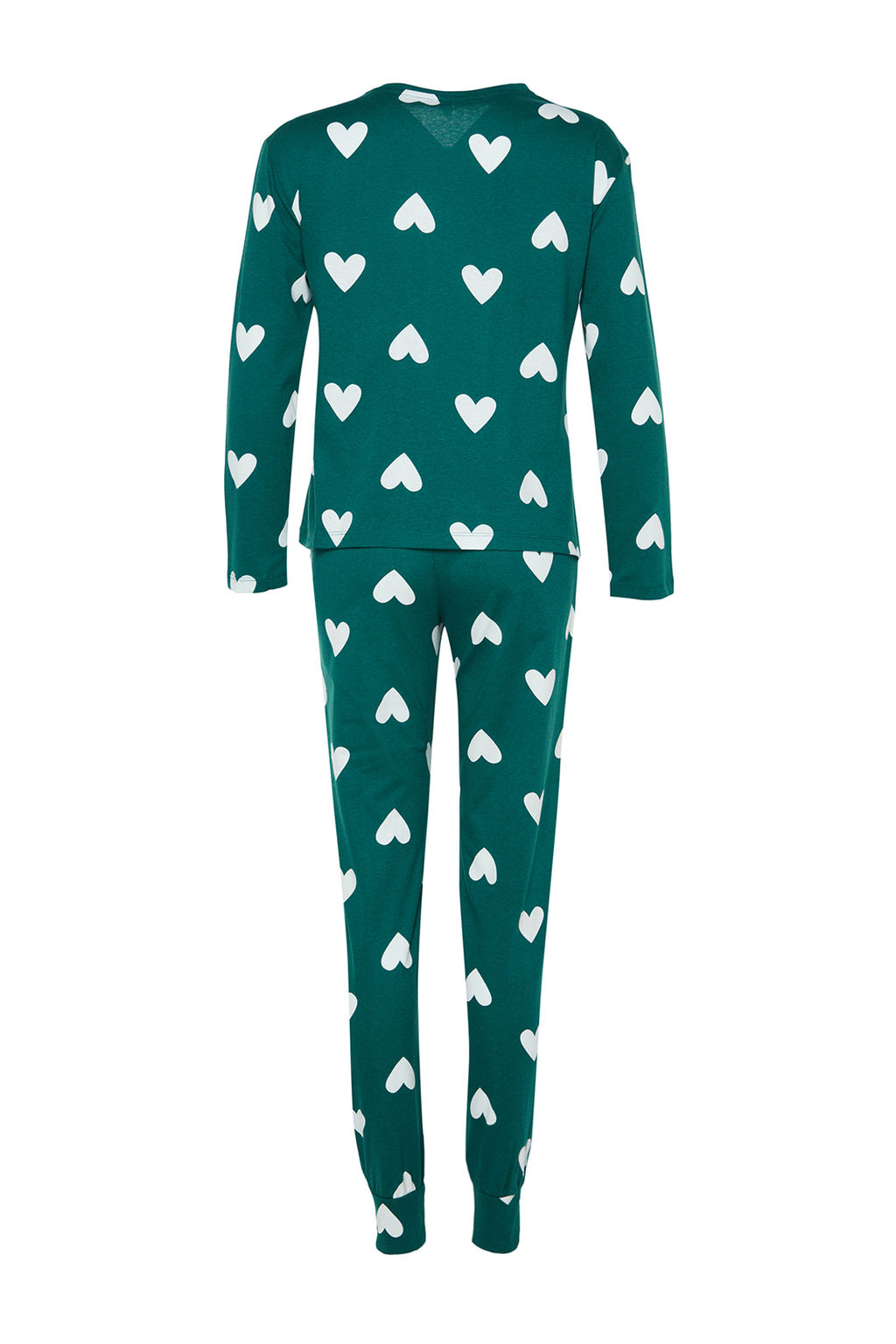Zumrut Yesili %100 Pamuklu Kalpli Orme Pijama Tak?m? THMAW21PT0566