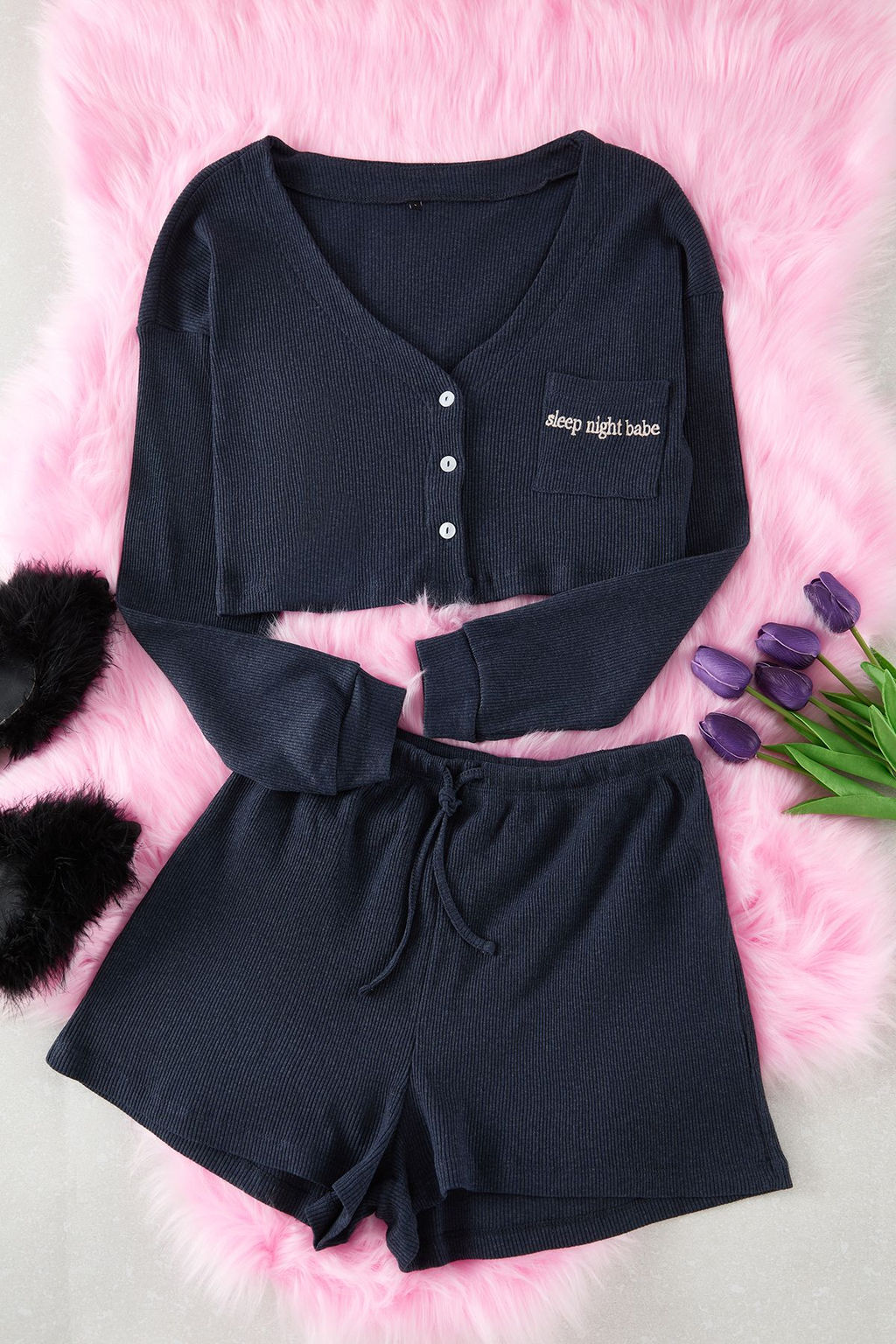 Trendyolmilla Bej Slogan Nak?sl? Fitilli Sortlu Orme Pijama Tak?m? THMAW22PT0229  фото 2