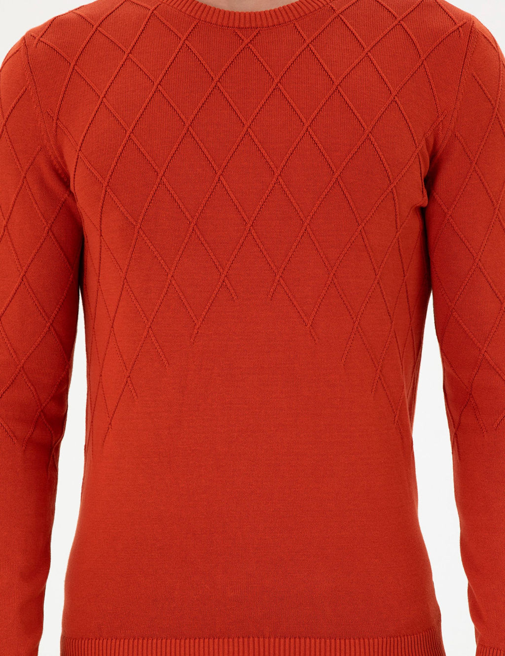 Erkek Slim Fit Bisiklet Yaka Kiremit Kazak